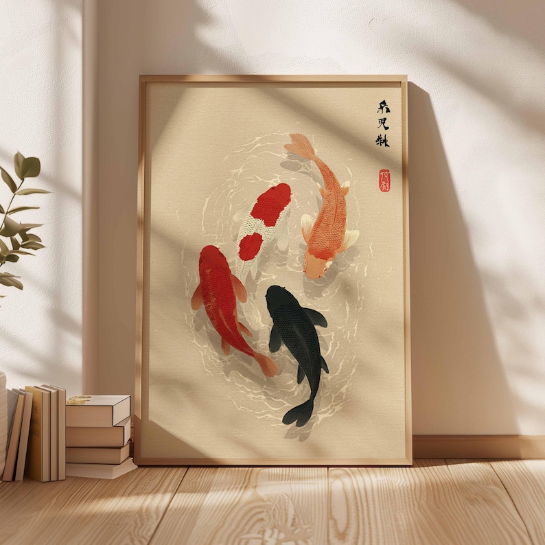 Home Office Japandi - Affiche de poisson Koi japonais, art