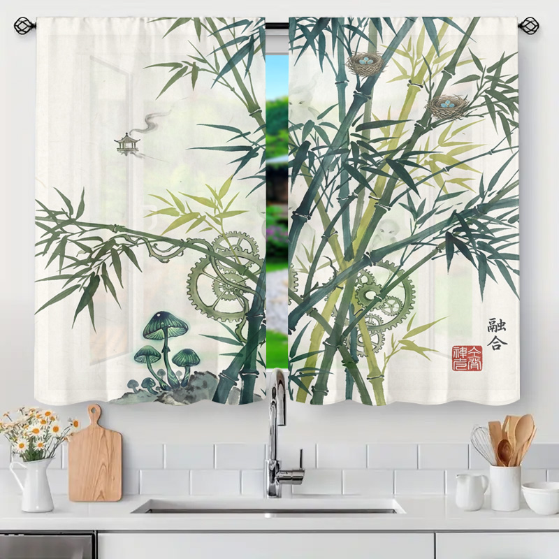 Home Office Japandi - Panneaux de rideaux décoratifs à motif