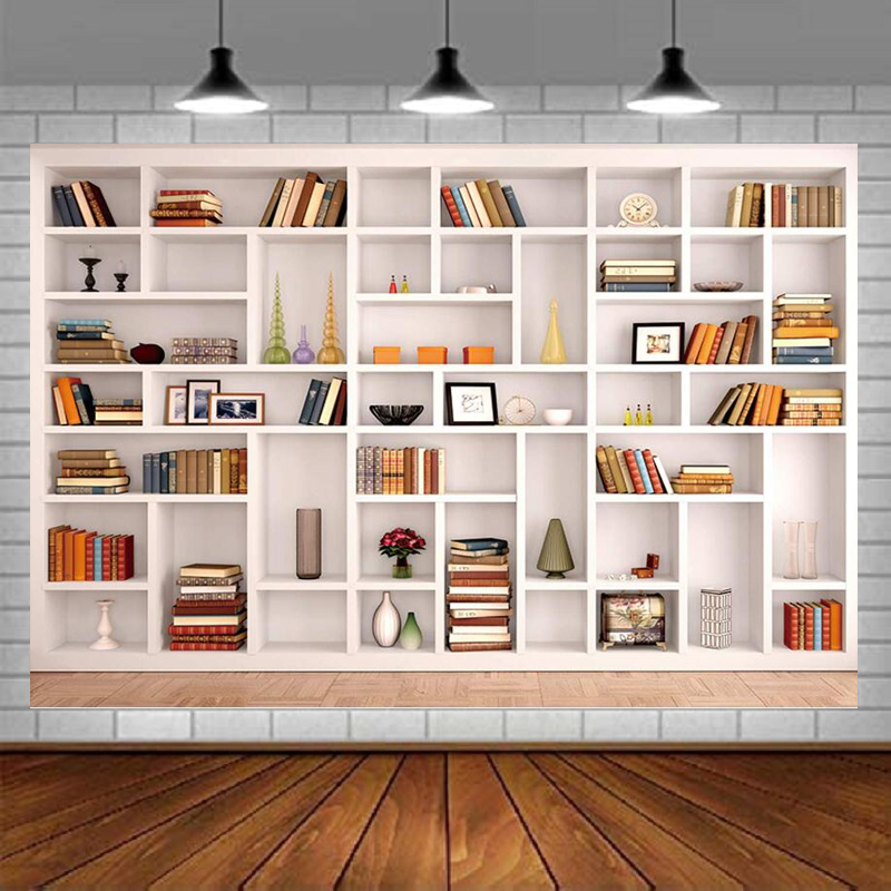 Home Office Background For Zoom - Fond de photographie bibliothèque blanche, décoration