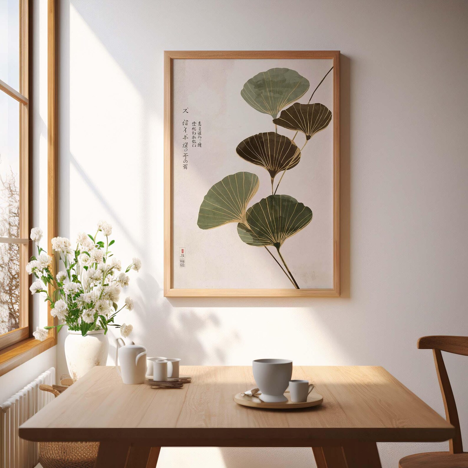 Home Office Japandi - Impression sur toile de feuille de