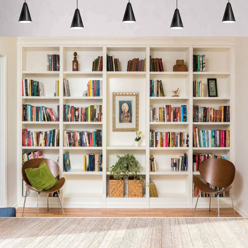 Home Office Background For Zoom - Fond de photographie bibliothèque blanche, bannière