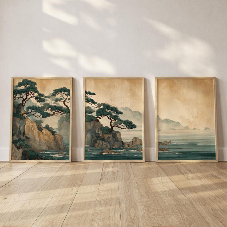 Home Office Japandi - Lot de 3 impressions sur toile