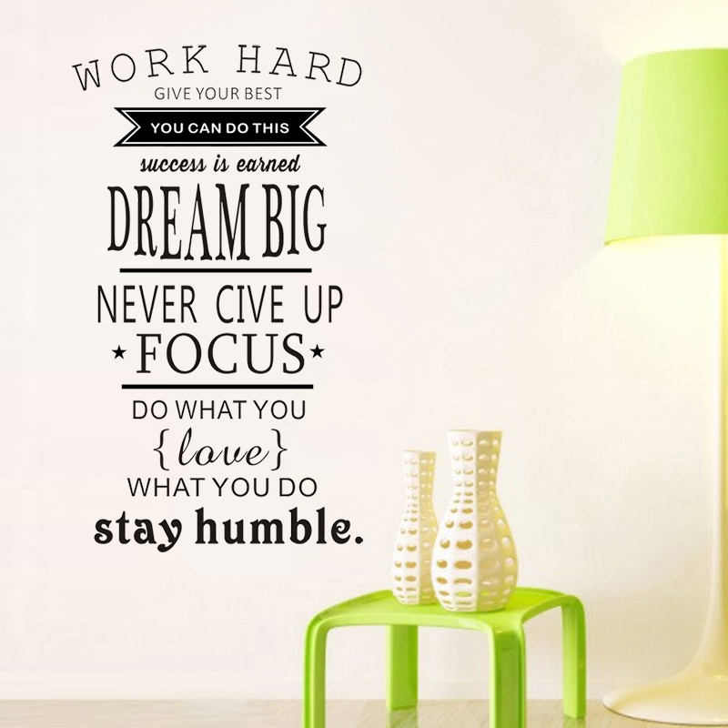 Home Office Quotes - Autocollant mural inspirant « Travaillez dur,