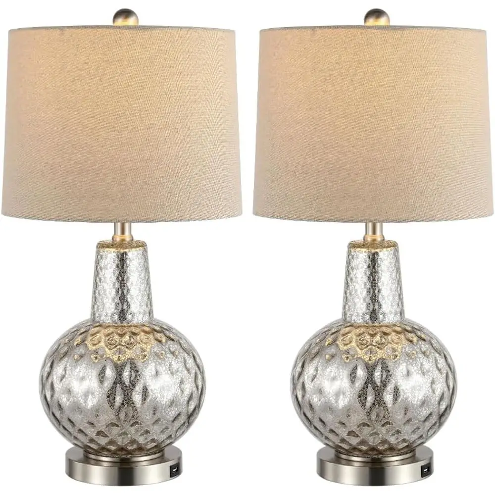 Home Office In Living Room - Lampe de table LED argentée/ivoire de