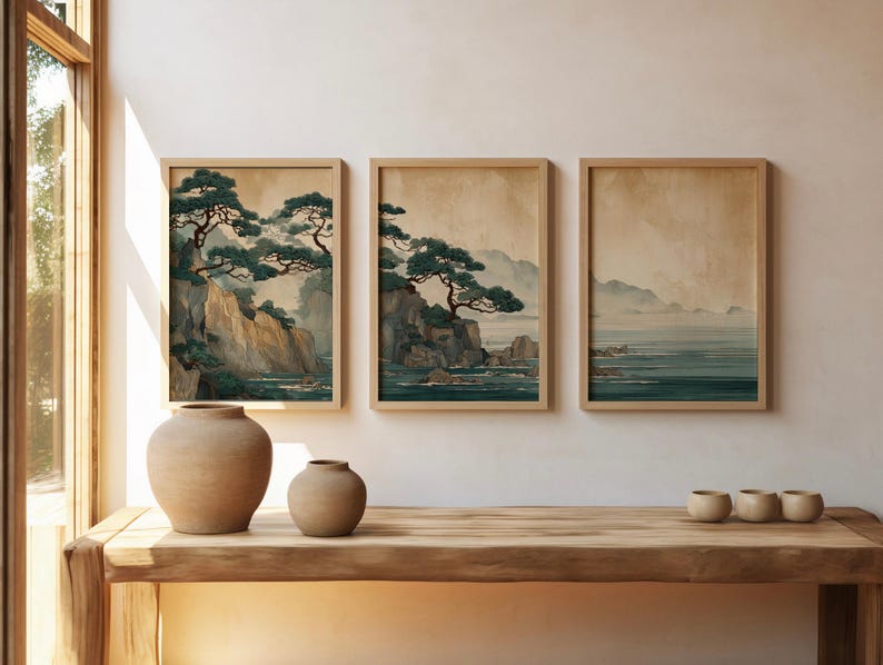 Lot de 3 impressions sur toile - Home Office Japandi avis et prix